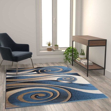 Flash Furniture 5x7 Blue and Beige Swirled Pattern Area Rug ACD-RGRUL4-57-BL-GG